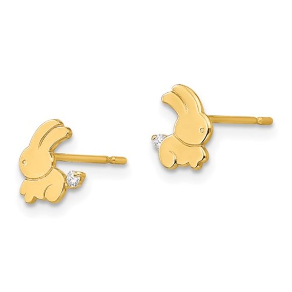 Madi K 14k Yellow Gold Mini CZ Children's Bunny Rabbit Post Earrings push back - Picture 2 of 4